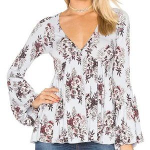 Free People Speak Easy Bohemian Bell Sleeve Flowy Sky Blue Tunic Top Size Small